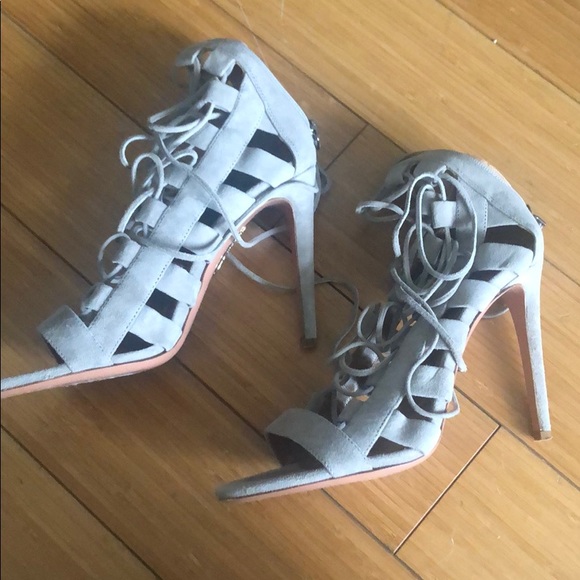 Aquazzura Grey Suede lace Up Heels - Picture 6 of 9